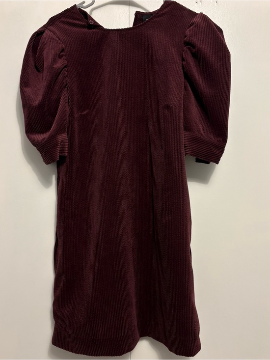 Who What Wear Dresses & Skirts - Who What Wear Burgundy Corduroy Midi Dress with Puff Sleeves